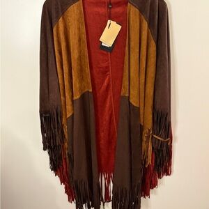 Alberto Makali Brown and Orange Fringe “Suede” Cape